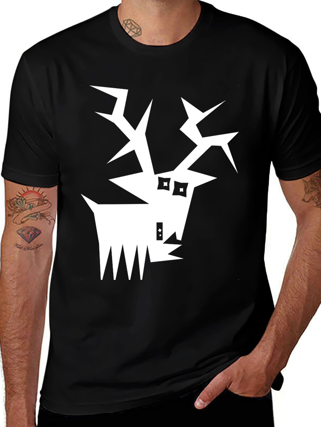 Abstract Reindeer Graphic Tee - Black