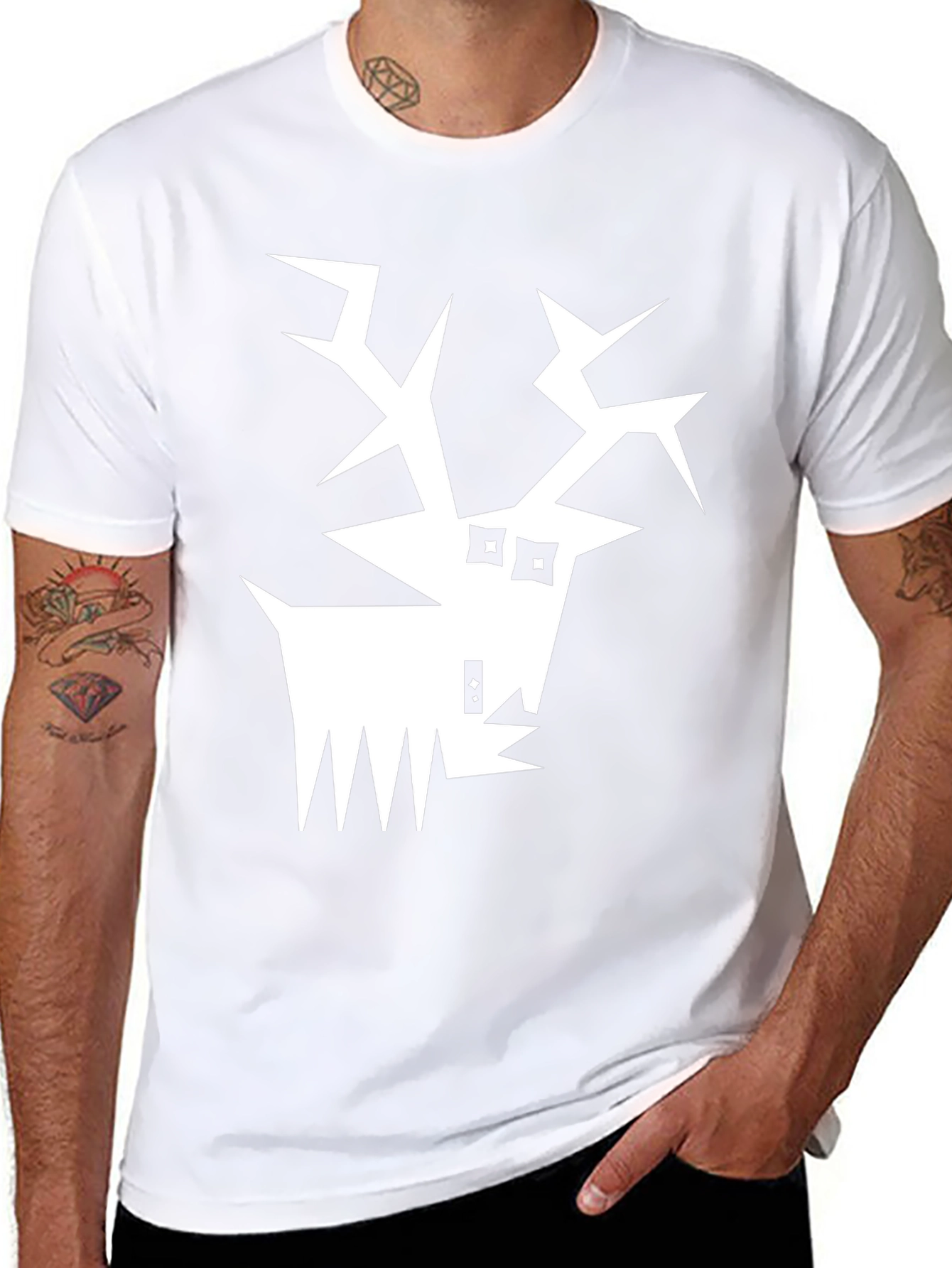 Abstract Reindeer Graphic Tee - Black
