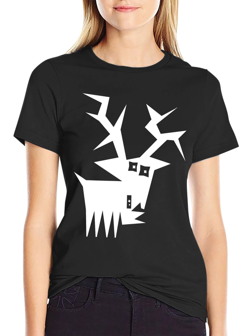 Abstract Reindeer Graphic Tee - Black