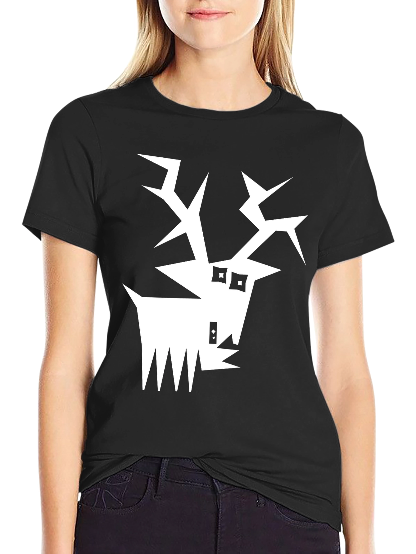 Abstract Reindeer Graphic Tee - Black