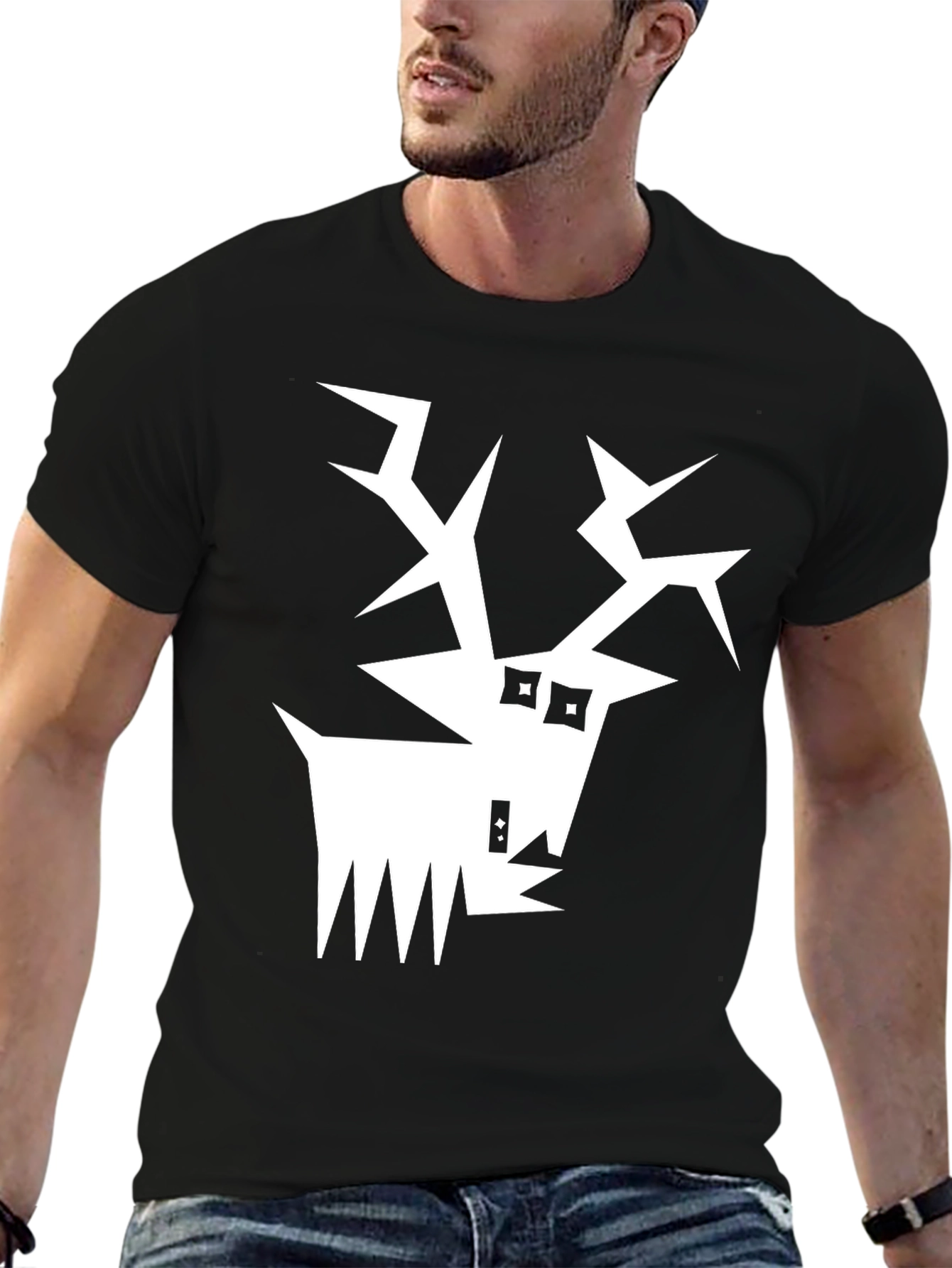 Abstract Reindeer Graphic Tee - Black