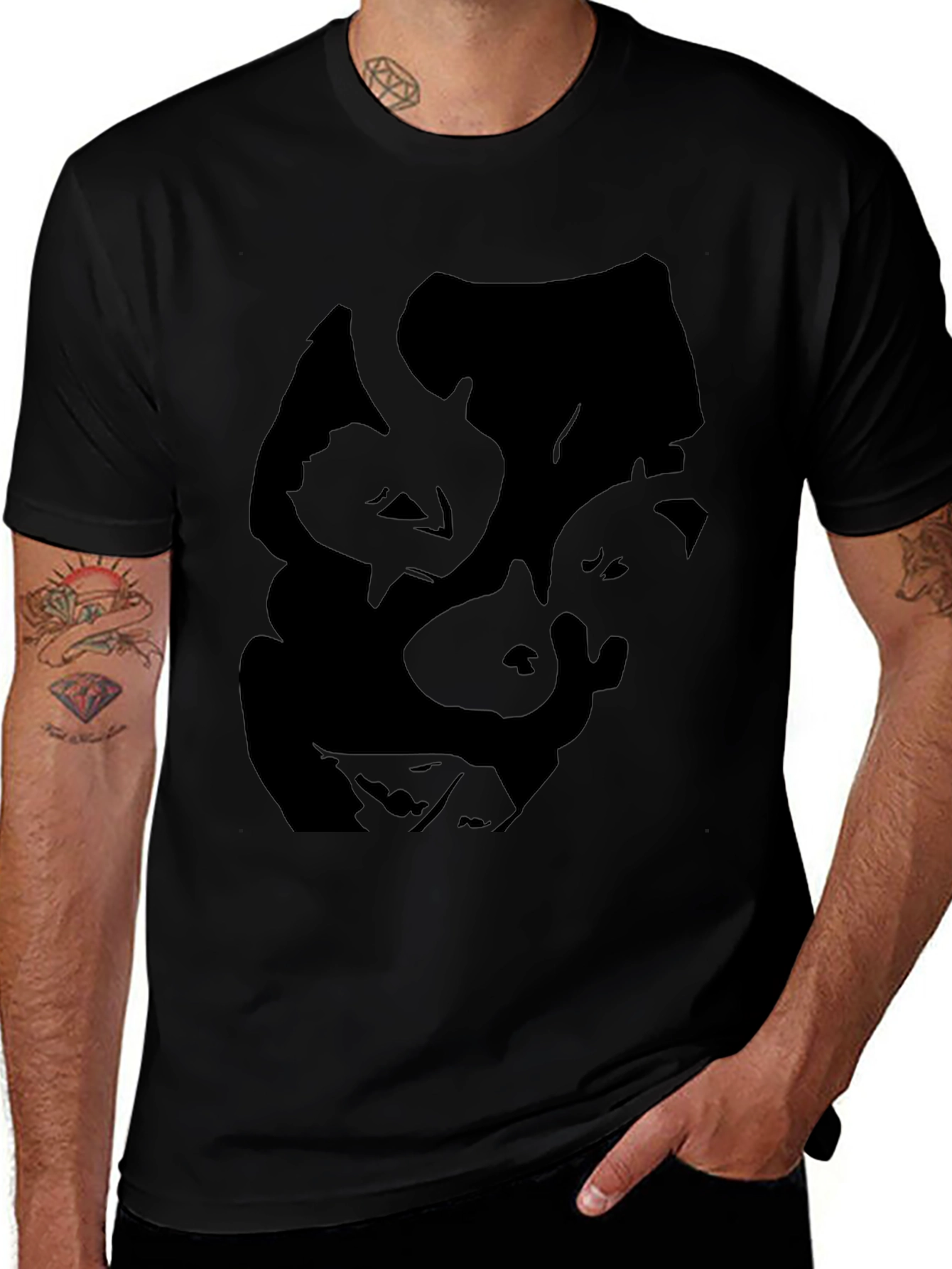 Abstract Face Graphic Mens Black Tee