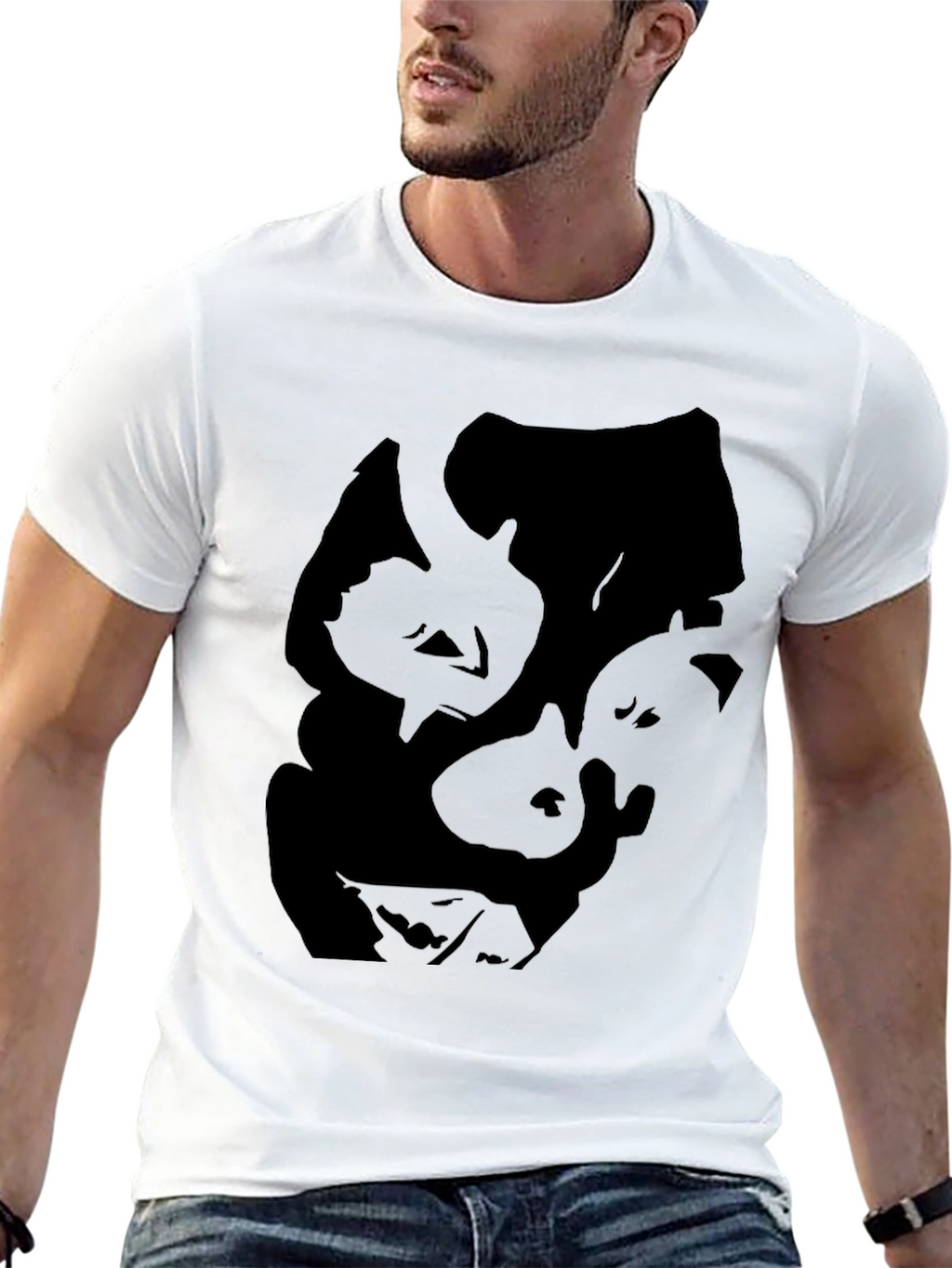 Abstract Face Graphic Mens Black Tee