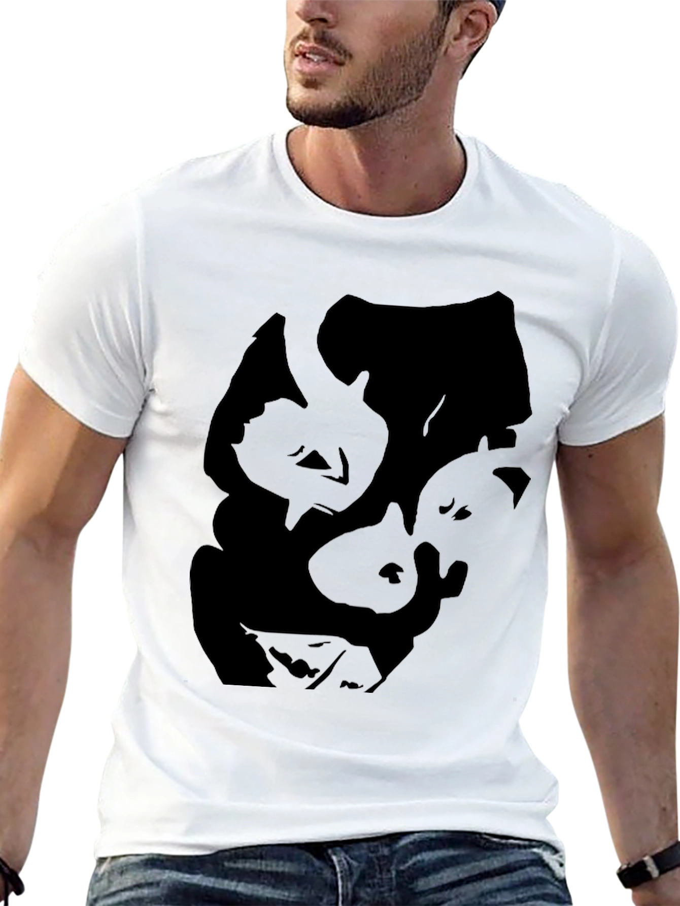 Abstract Face Graphic Mens Black Tee
