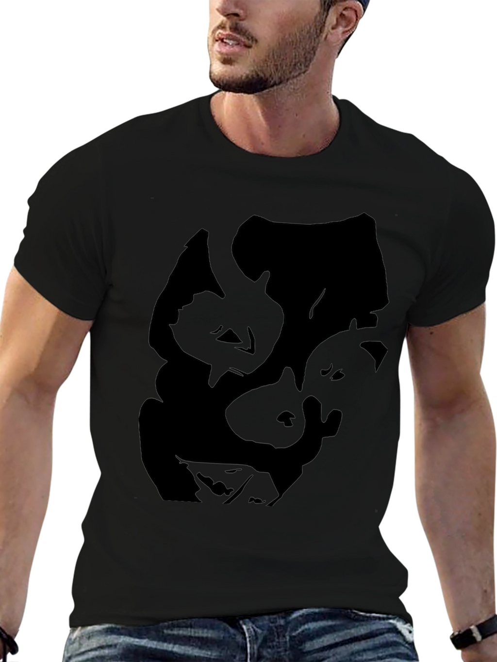 Abstract Face Graphic Mens Black Tee