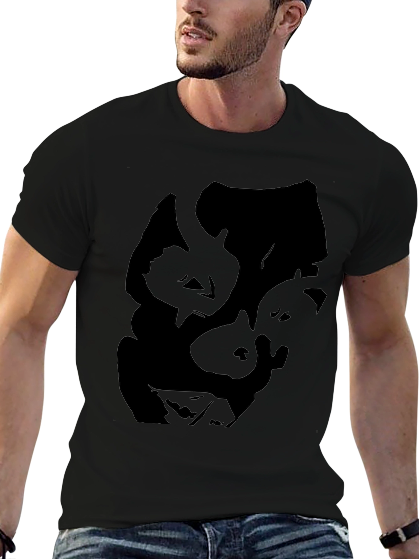 Abstract Face Graphic Mens Black Tee