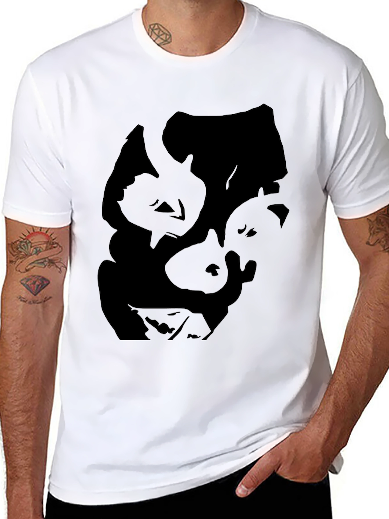 Abstract Face Graphic Mens Black Tee