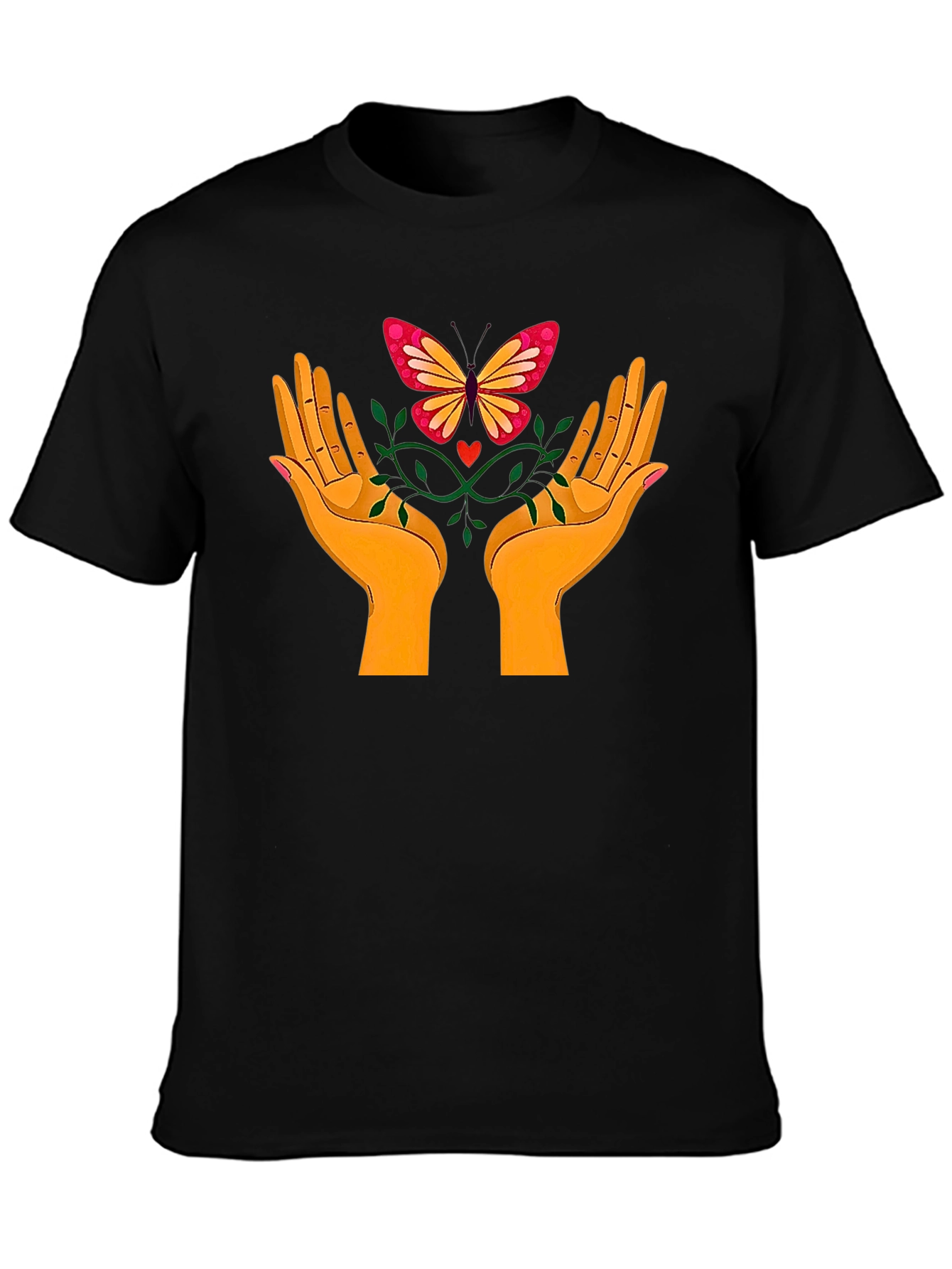 Butterfly Hands Graphic Tee - Black Cotton T-Shirt
