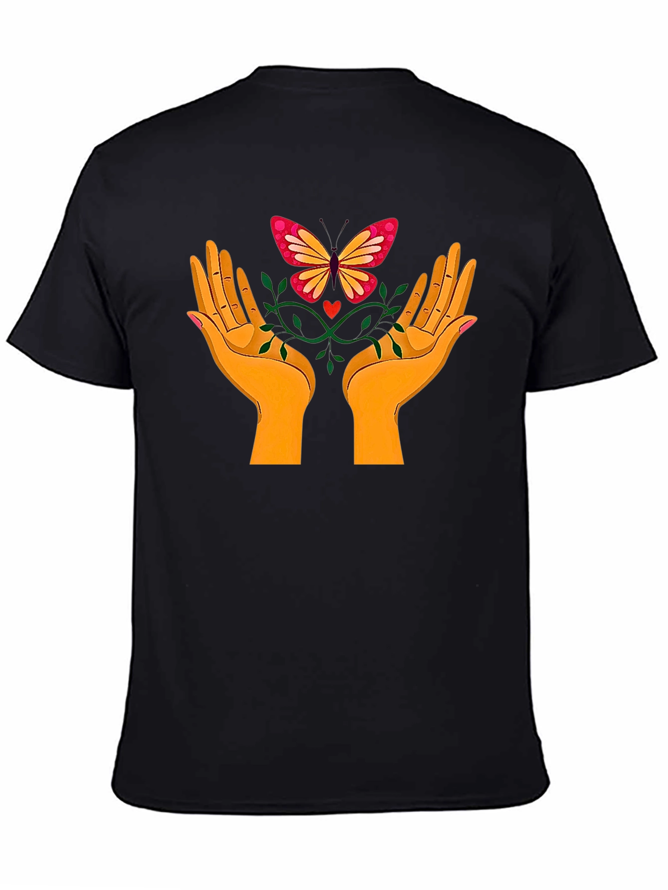 Butterfly Hands Graphic Tee - Black Cotton T-Shirt