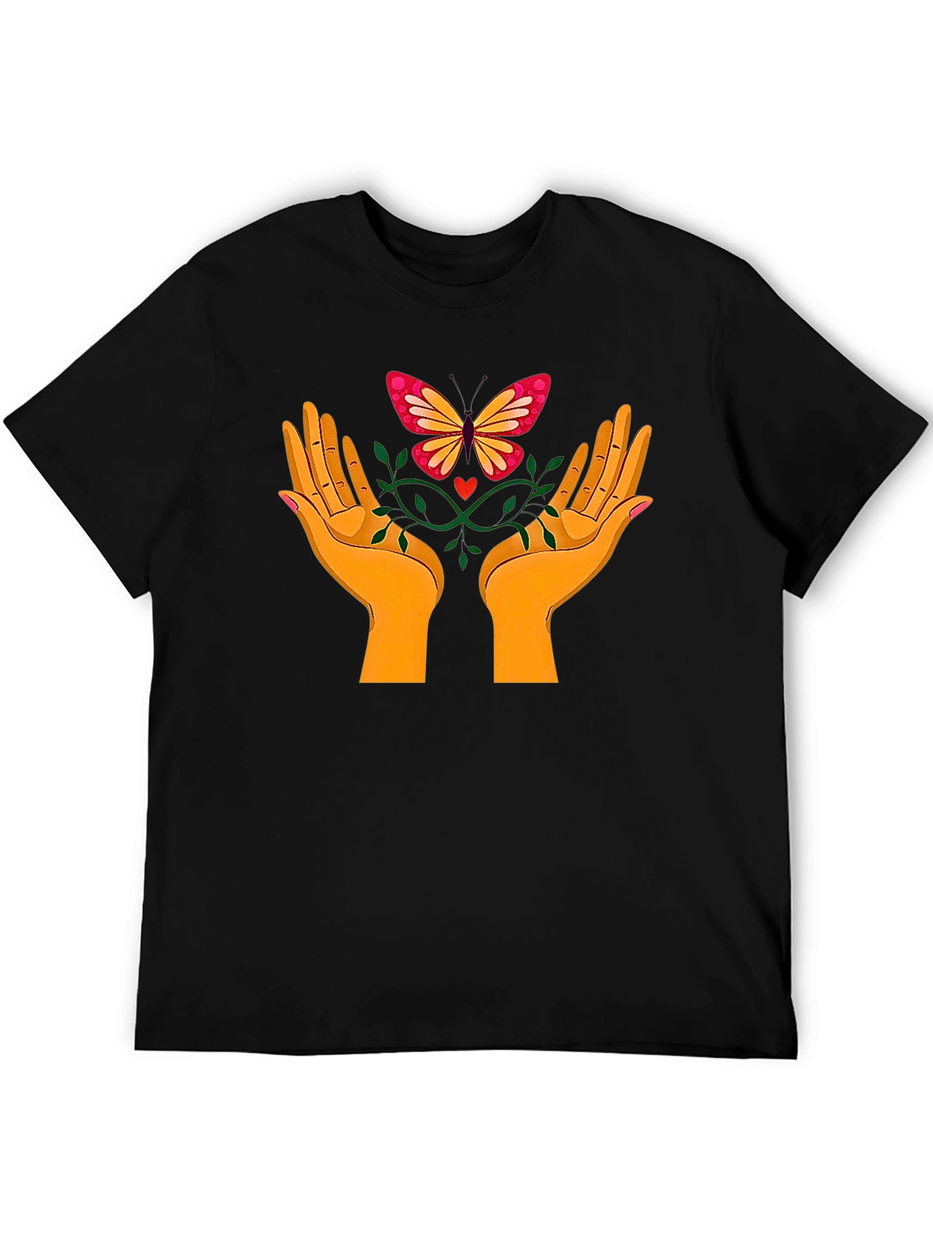 Butterfly Hands Graphic Tee - Black Cotton T-Shirt