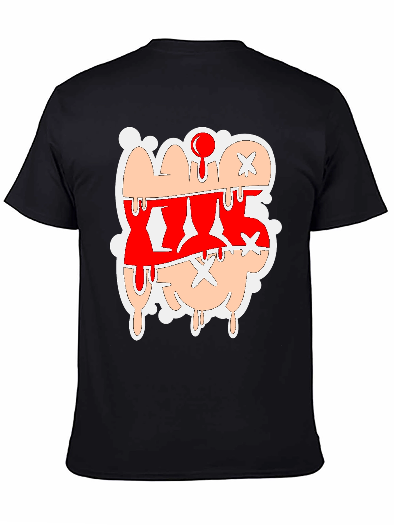Dripping Cartoon Graphic Tee - Red and Tan