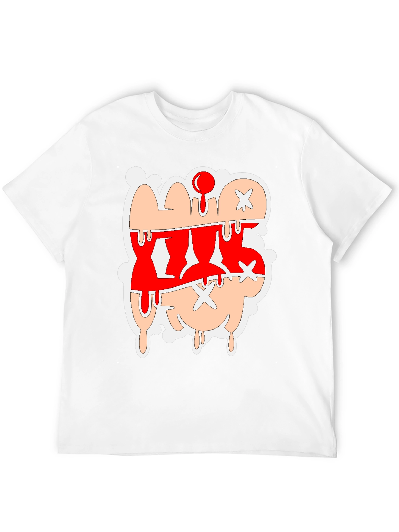 Dripping Cartoon Graphic Tee - Red and Tan