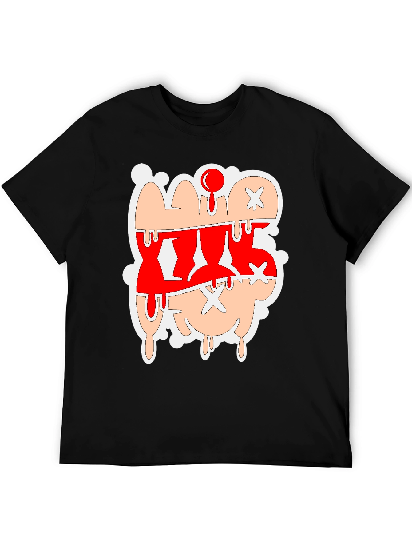 Dripping Cartoon Graphic Tee - Red and Tan