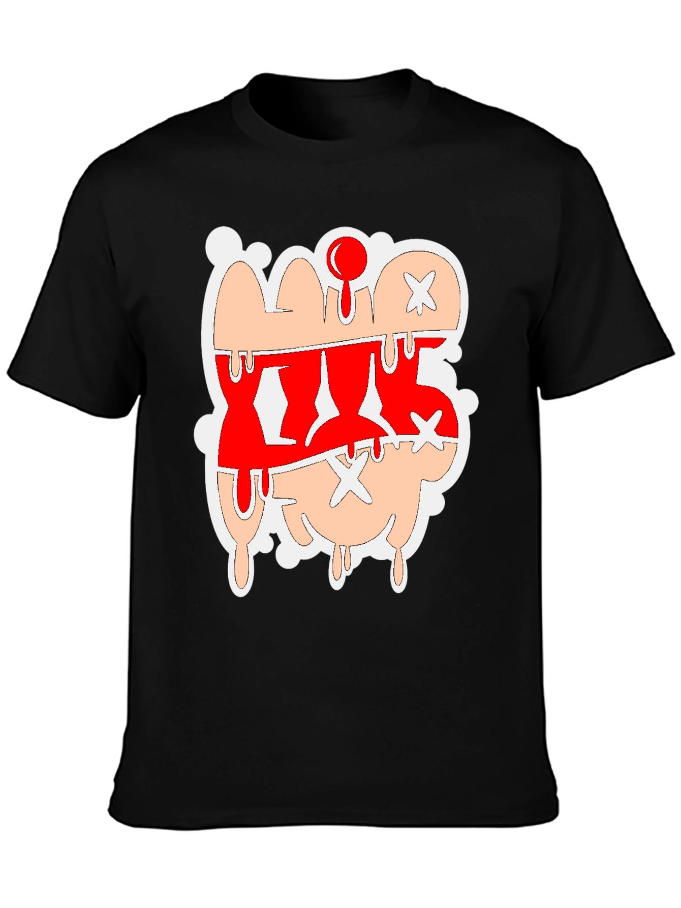 Dripping Cartoon Graphic Tee - Red and Tan