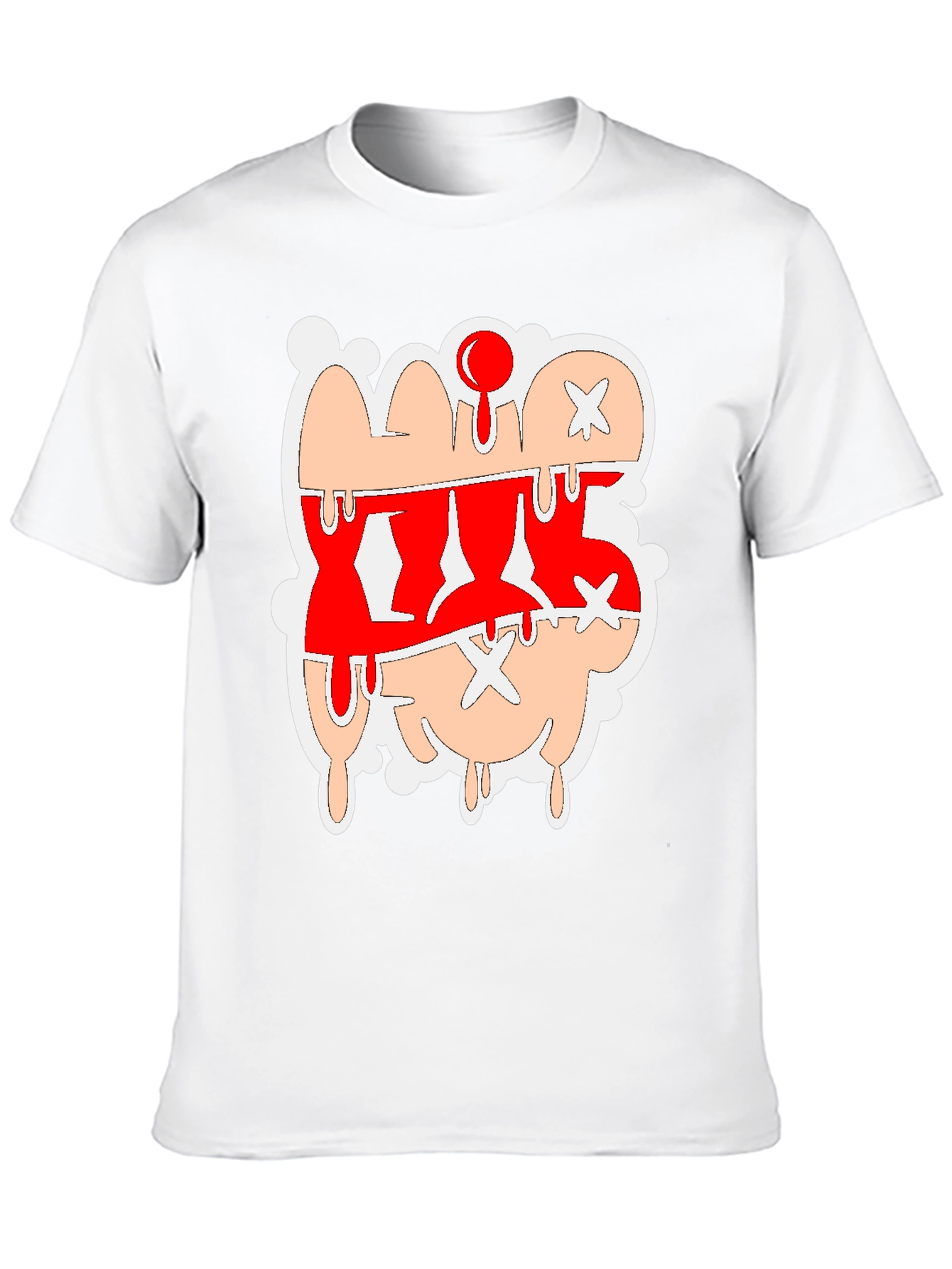 Dripping Cartoon Graphic Tee - Red and Tan
