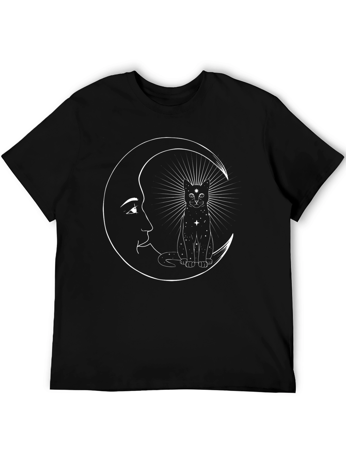 Celestial Cat Moon T-Shirt - Black Graphic Tee
