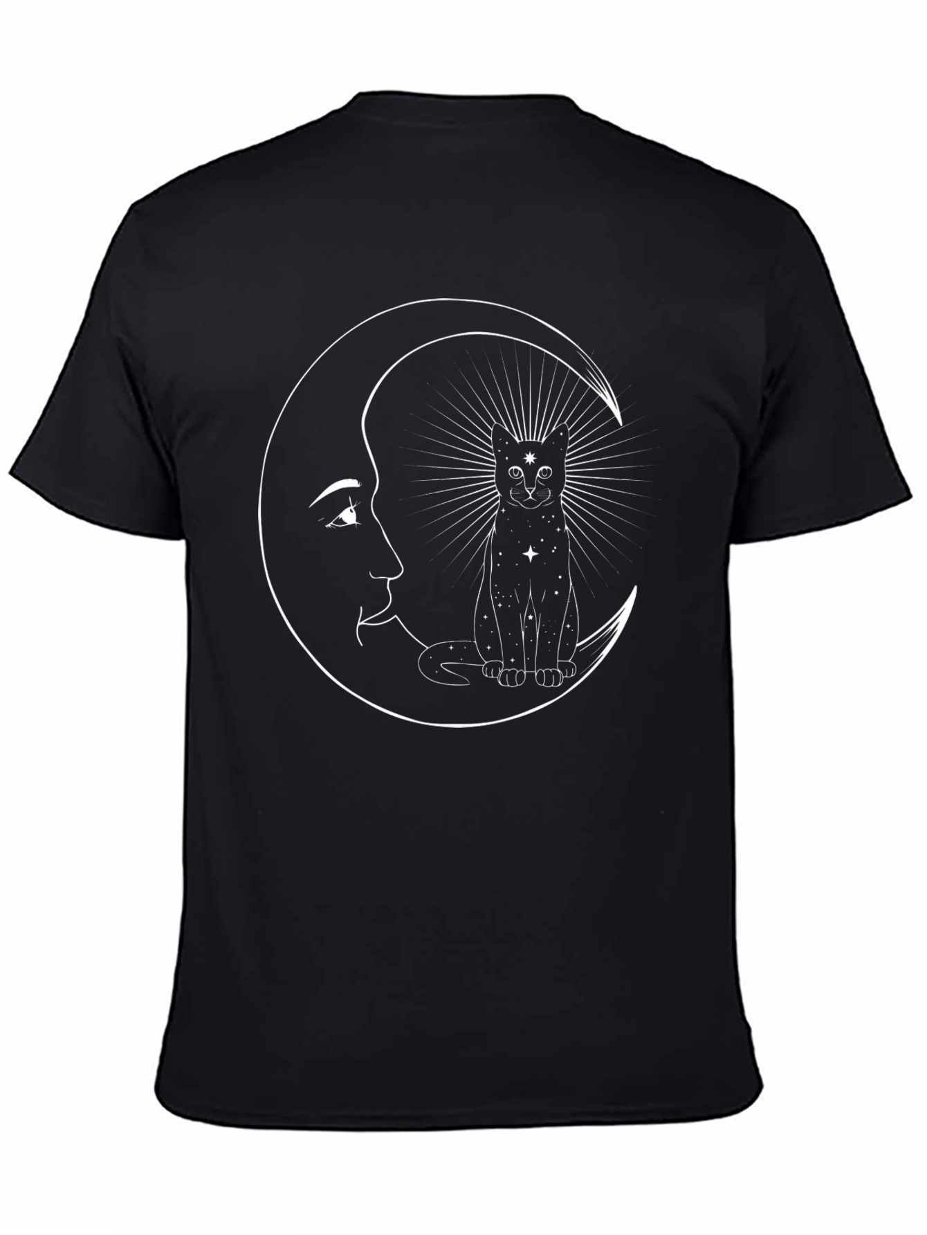 Celestial Cat Moon T-Shirt - Black Graphic Tee