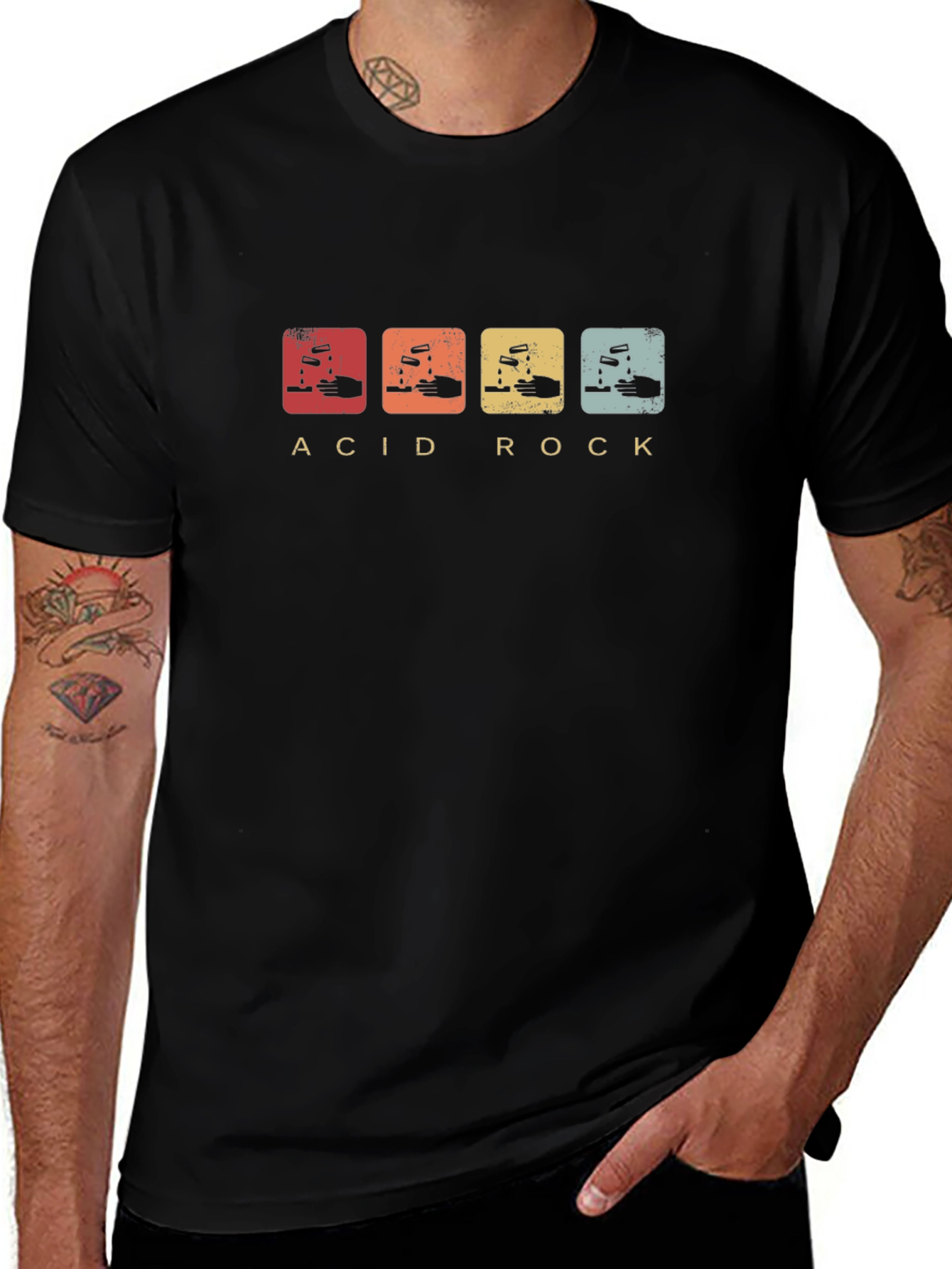 Acid Rock Graphic Print Black T-Shirt