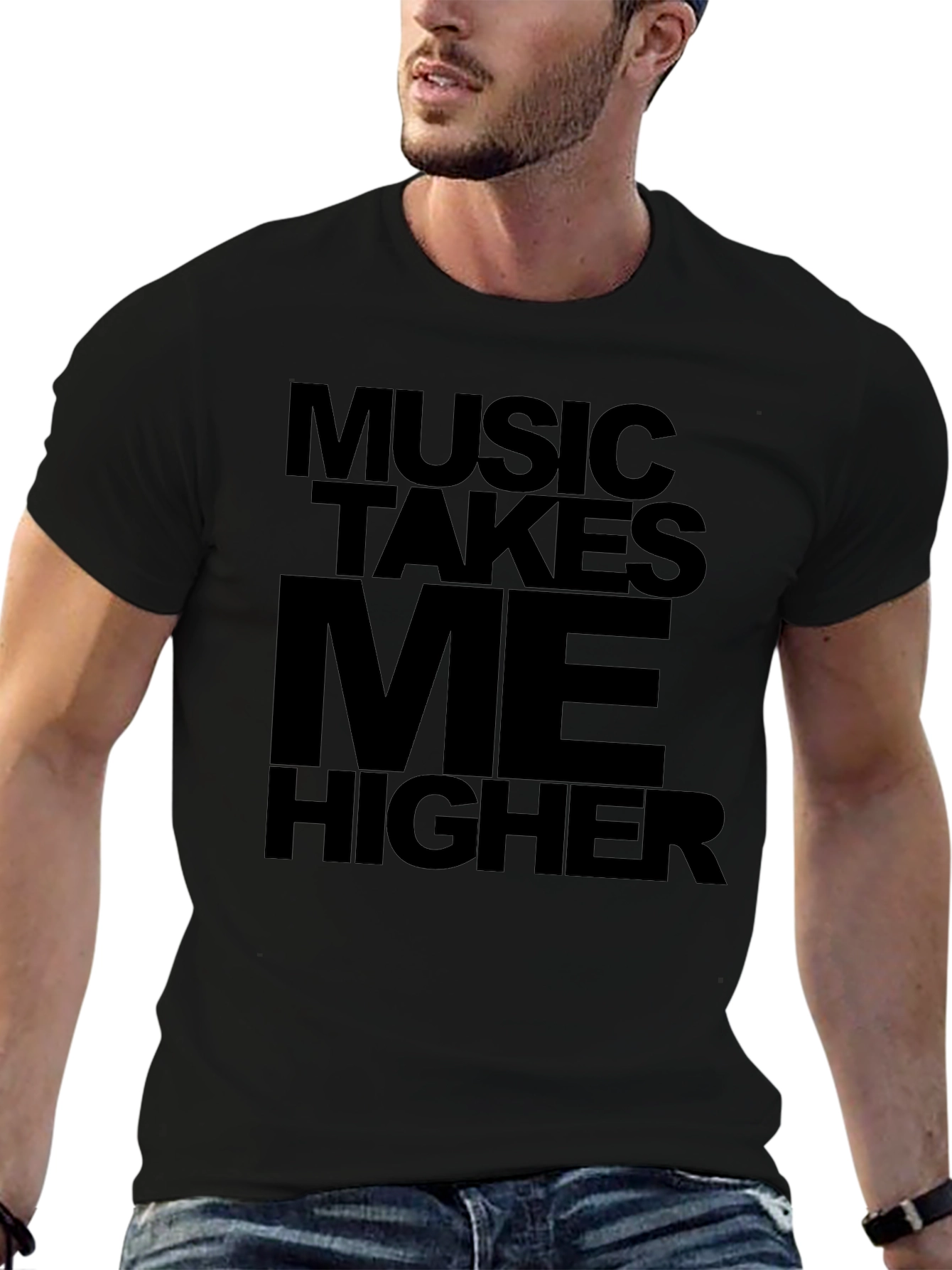 Music Takes Me Higher Black Graphic Tee
