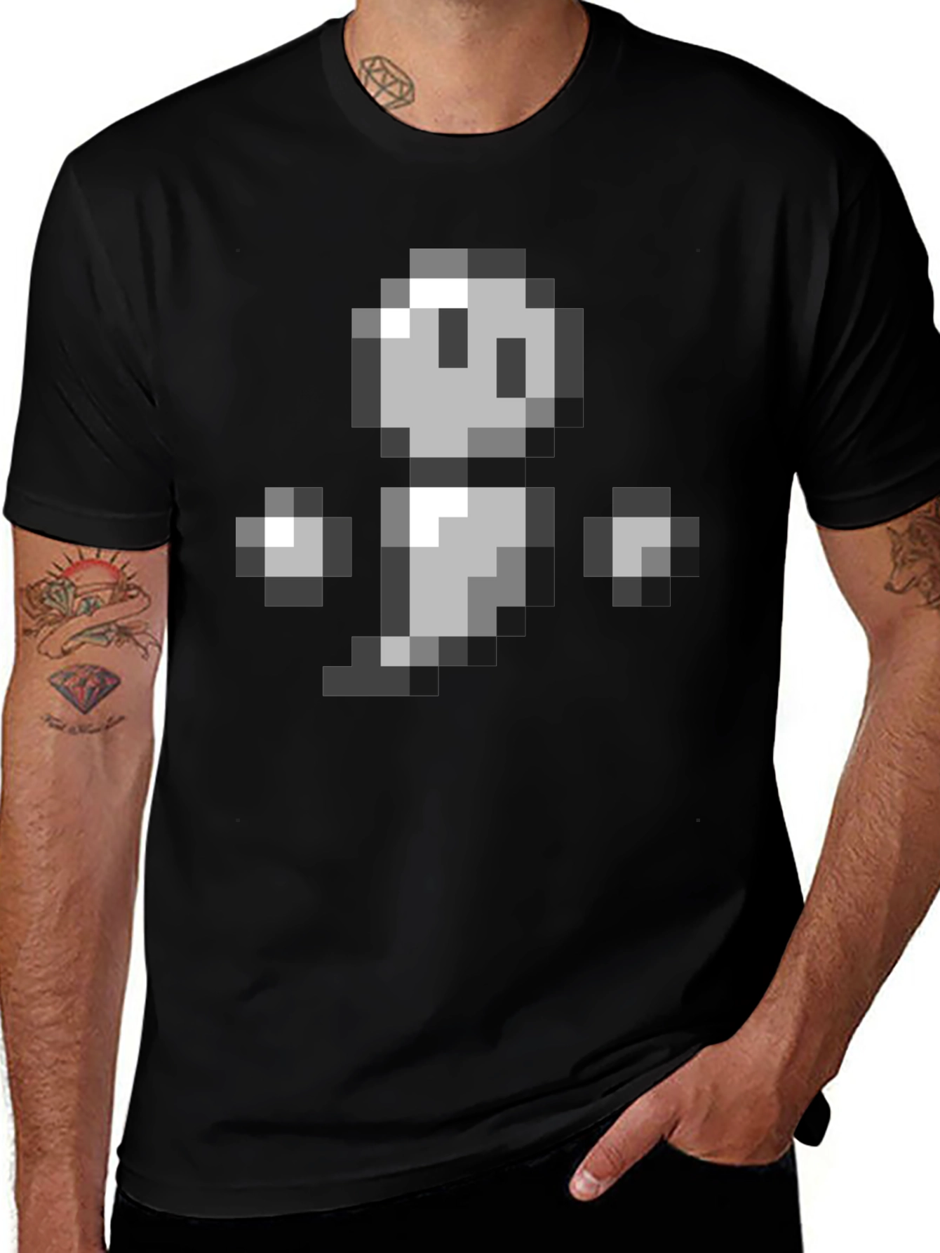 Pixel Ghost Graphic Tee - Retro Gaming Style