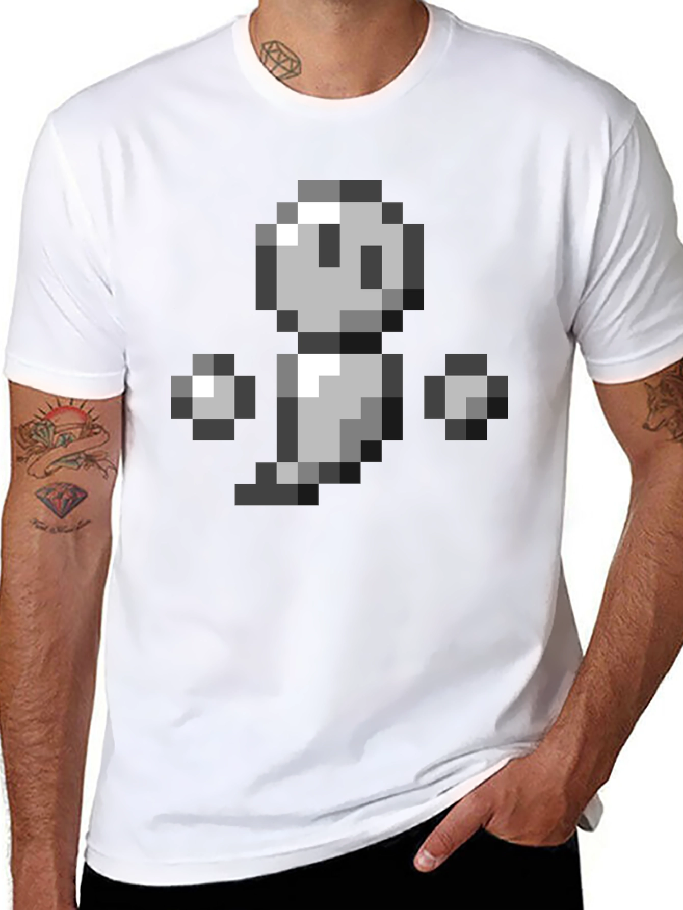 Pixel Ghost Graphic Tee - Retro Gaming Style