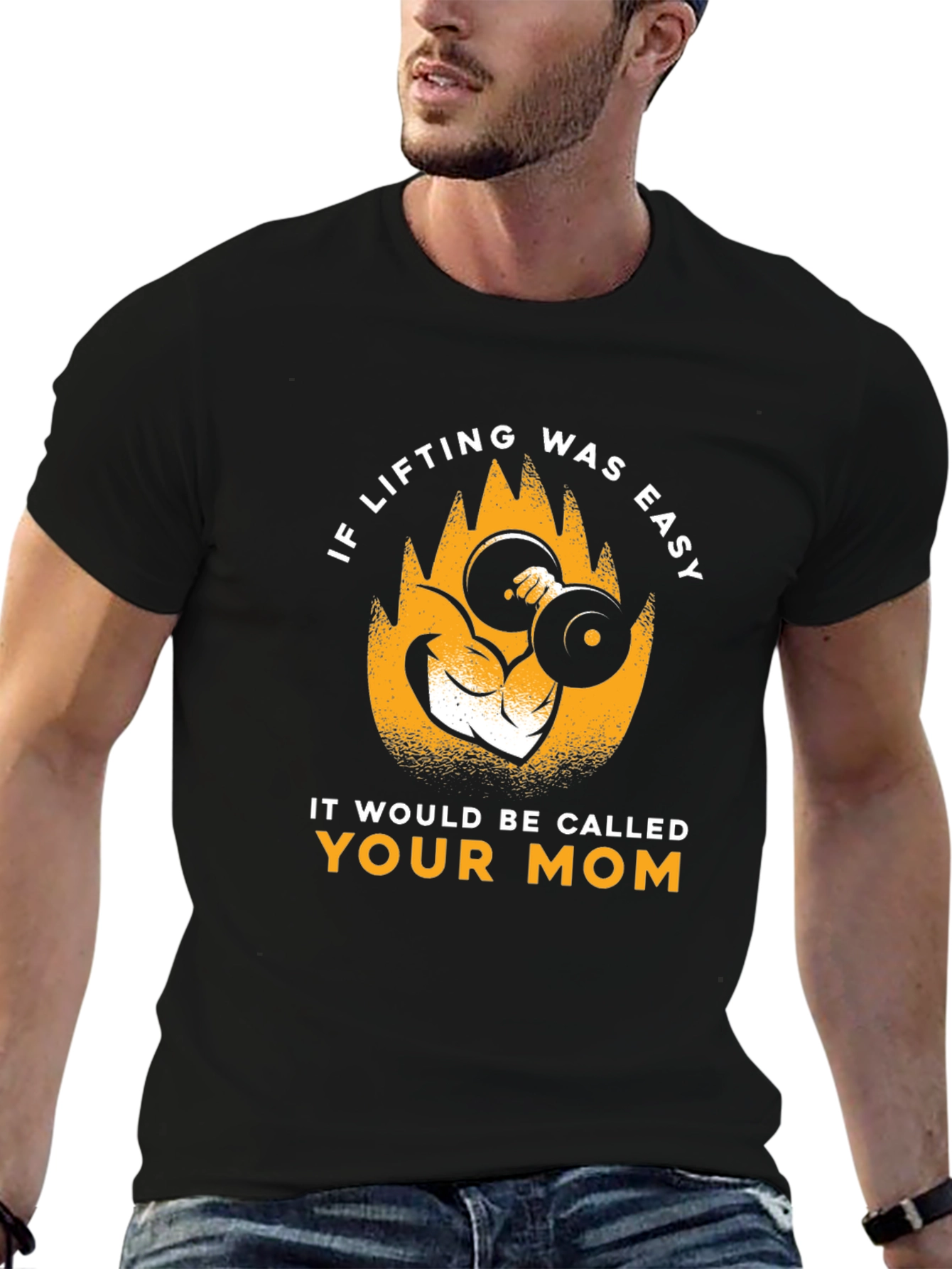 Funny Lifting Weights Graphic T-Shirt - Your Mom Joke