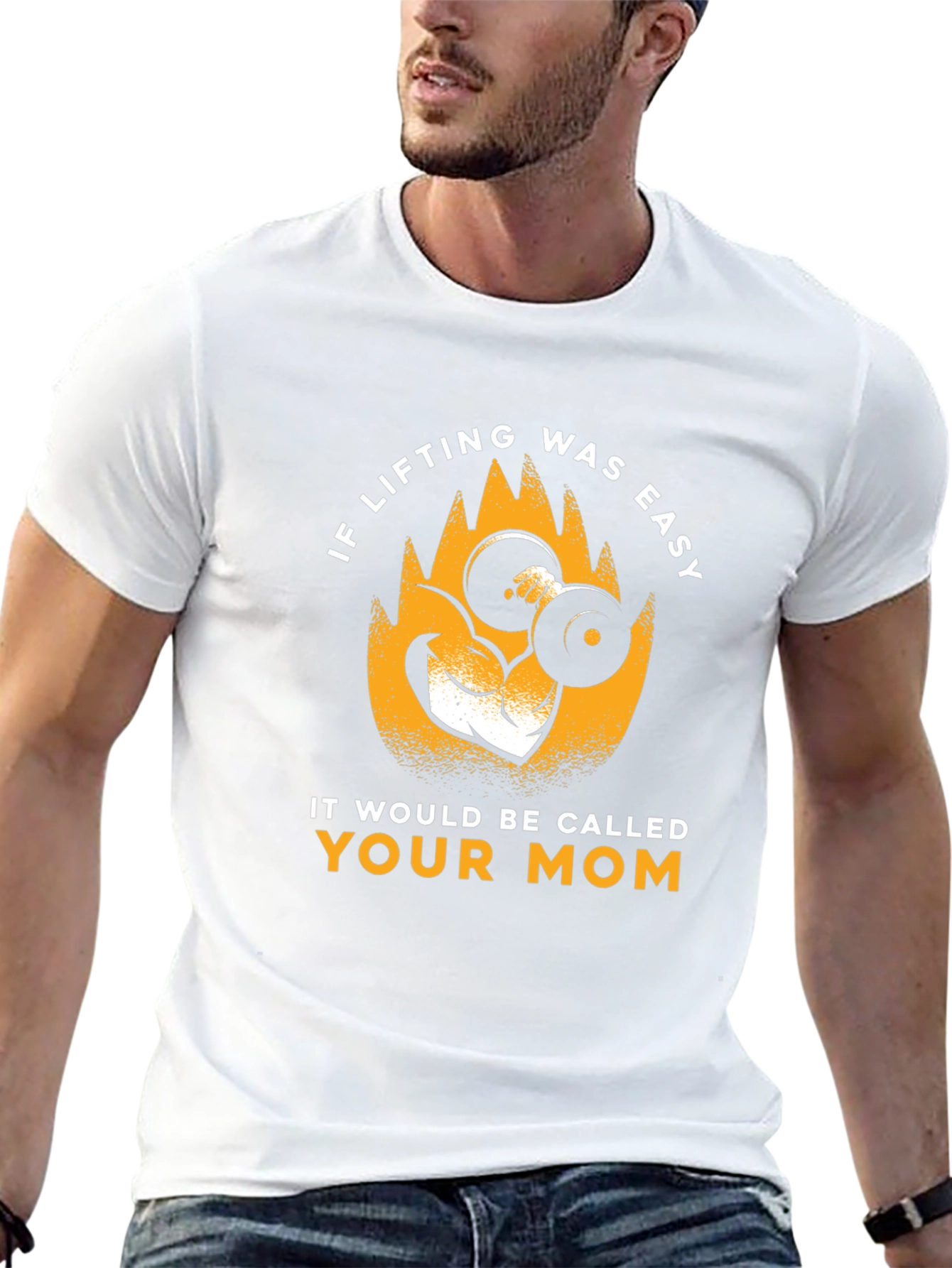 Funny Lifting Weights Graphic T-Shirt - Your Mom Joke