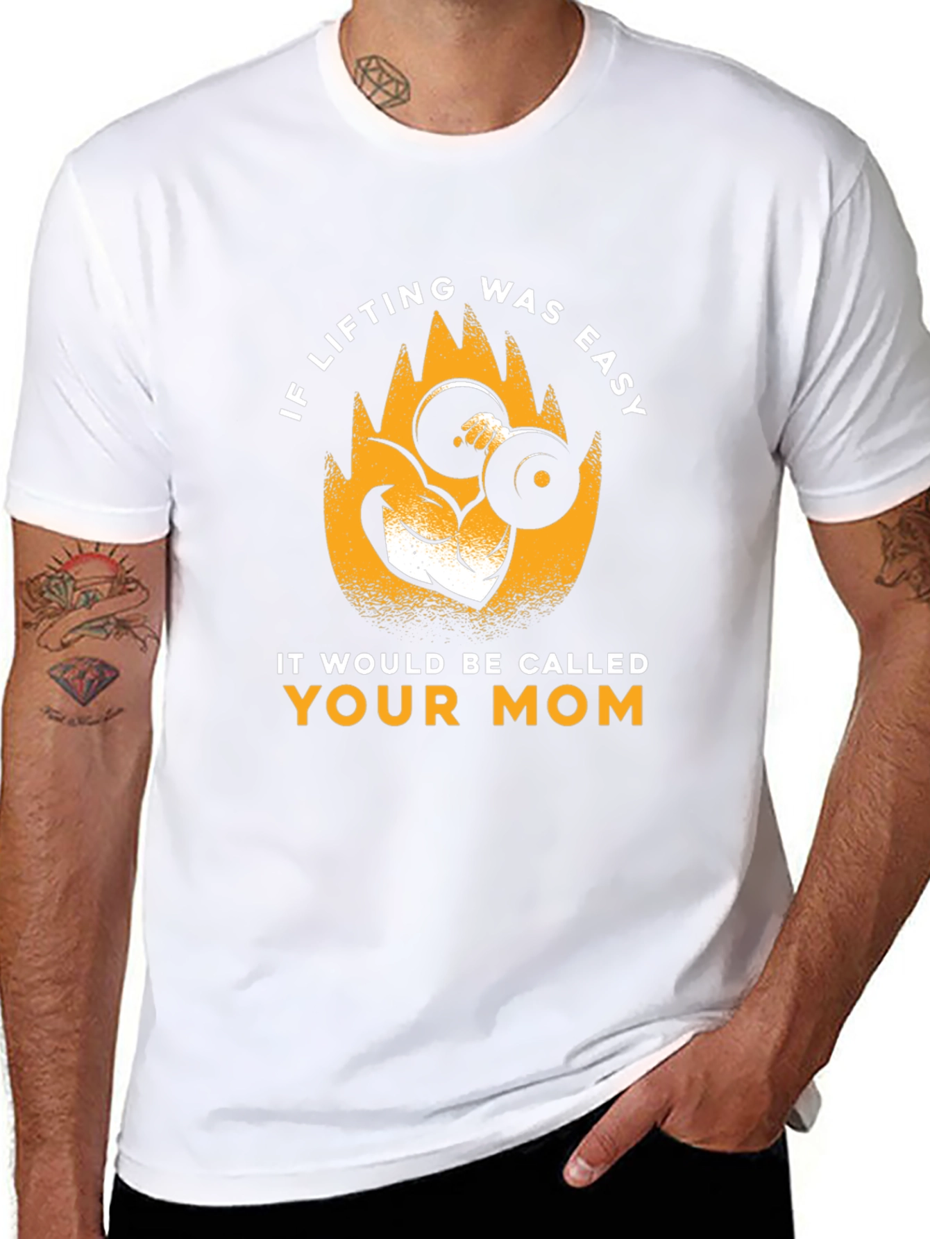 Funny Lifting Weights Graphic T-Shirt - Your Mom Joke