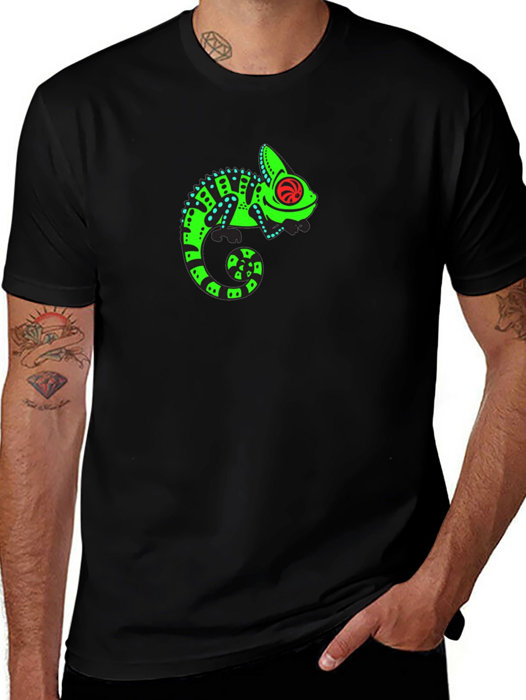 Cool Chameleon Graphic Black Tee