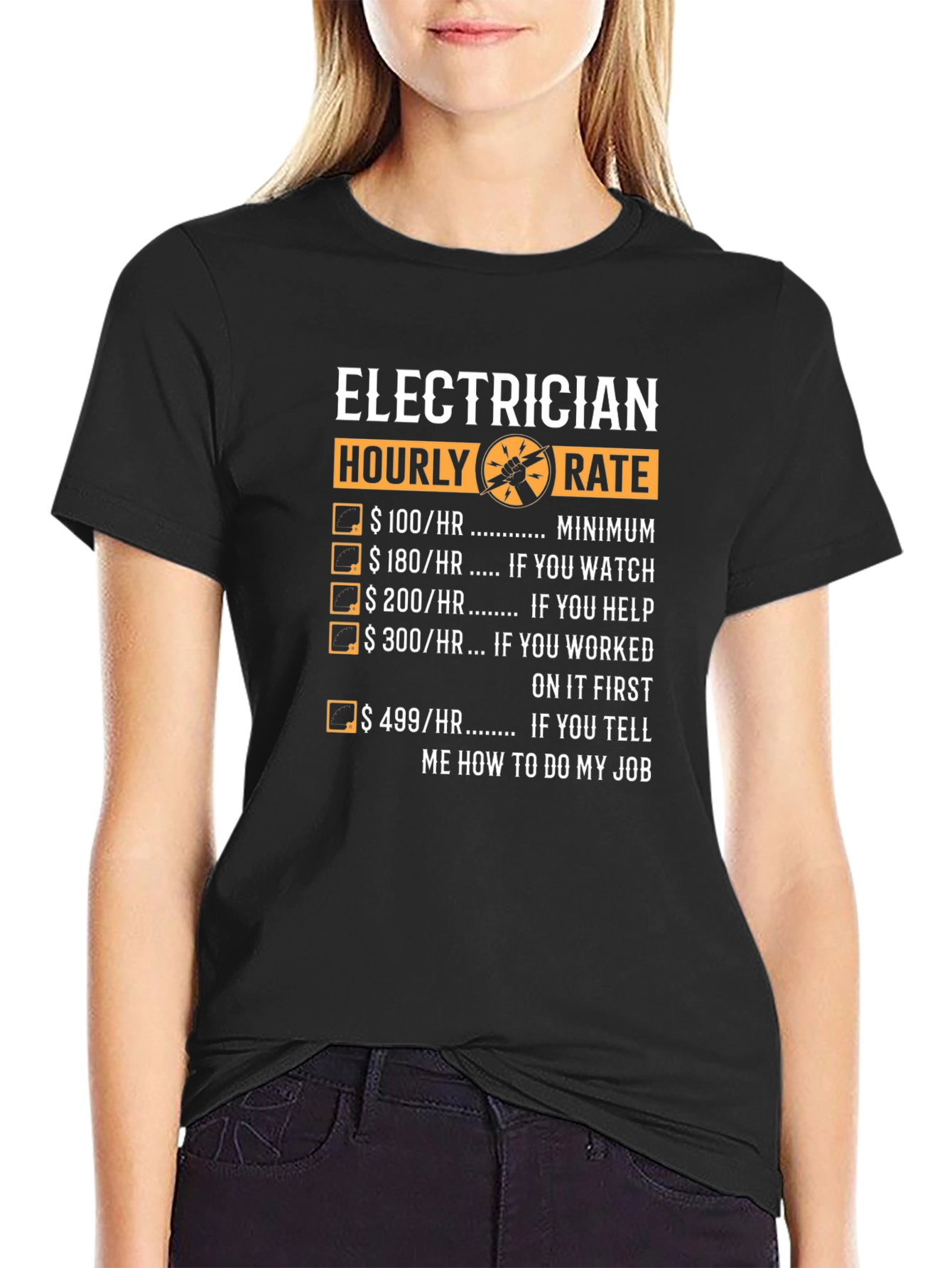 Electrician Hourly Rate Graphic Tee - Funny Job Humor