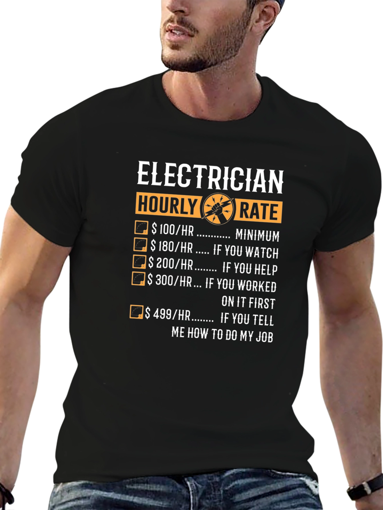 Electrician Hourly Rate Graphic Tee - Funny Job Humor