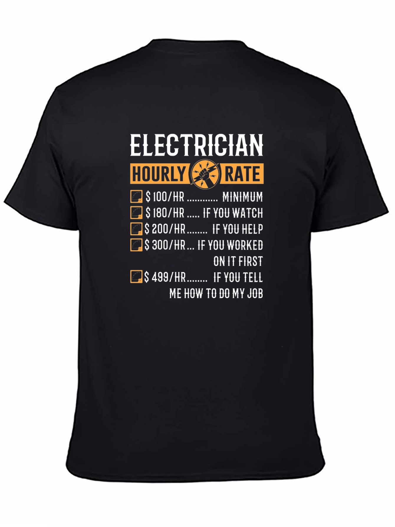 Electrician Hourly Rate Graphic Tee - Funny Job Humor