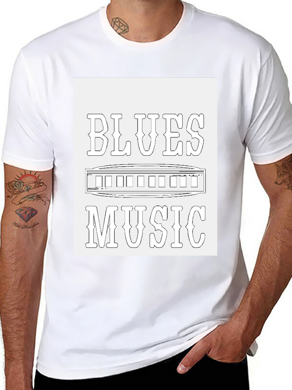 Blues Music T-Shirt - Harmonica Design