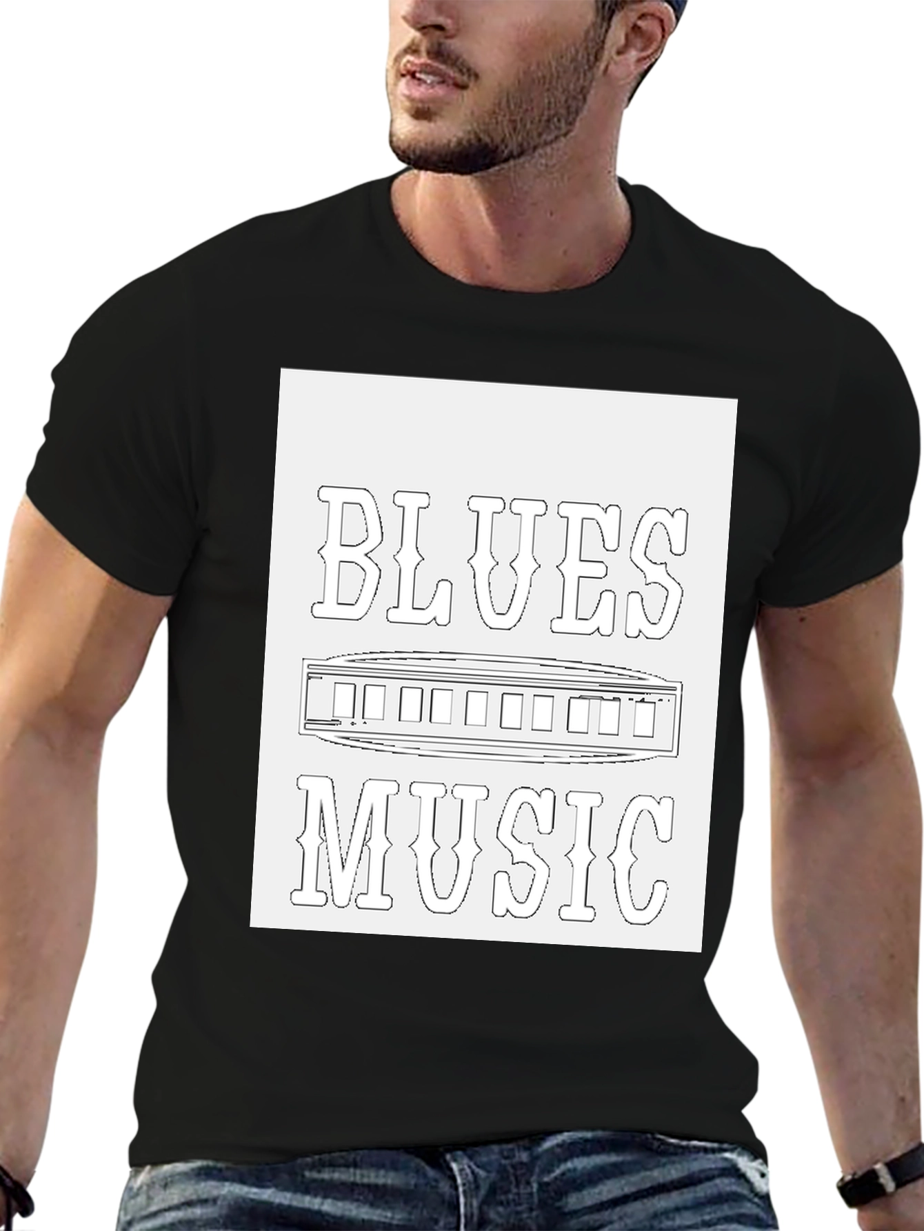 Blues Music T-Shirt - Harmonica Design