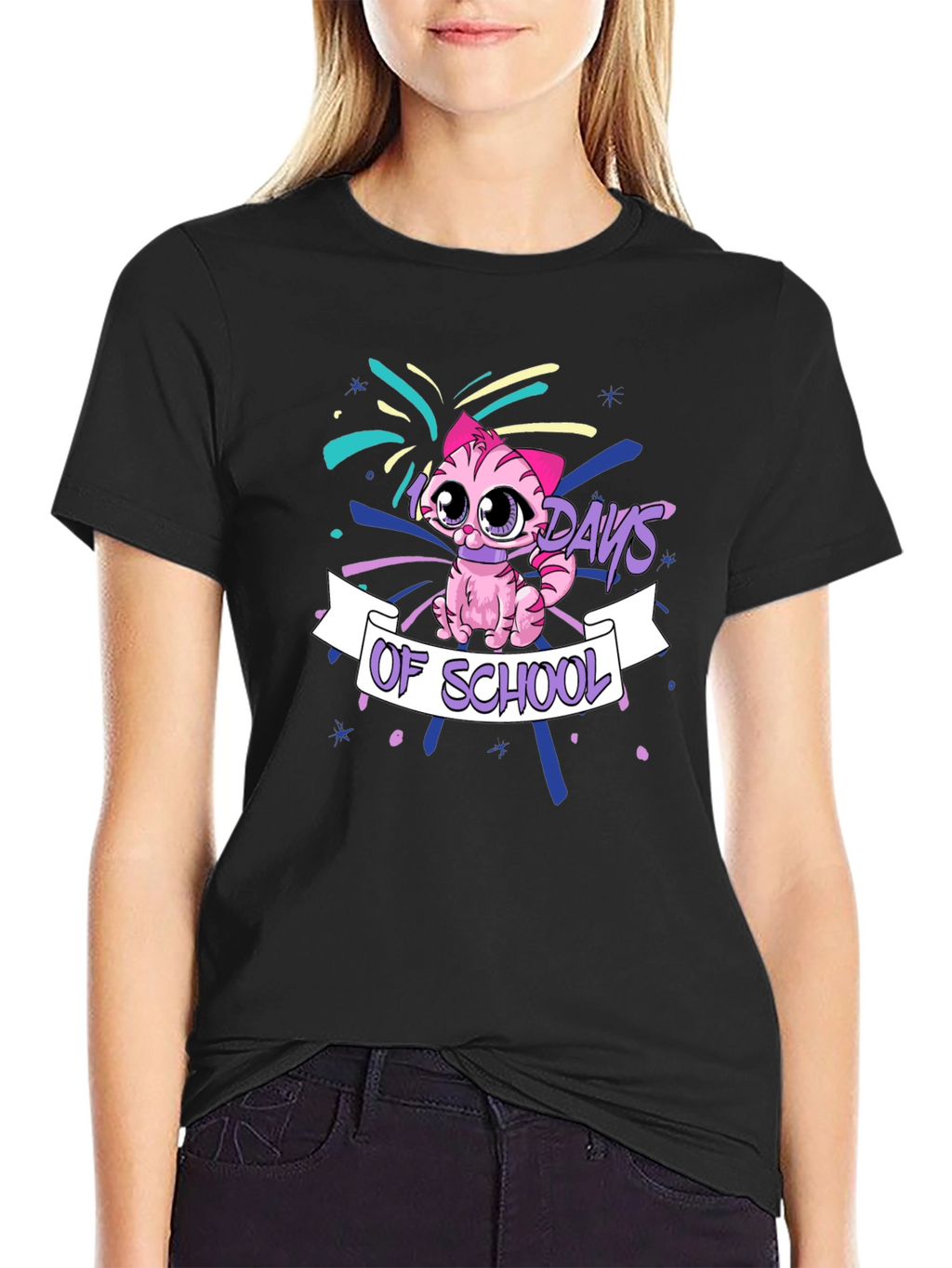 100 Days of School Pink Cat T-Shirt