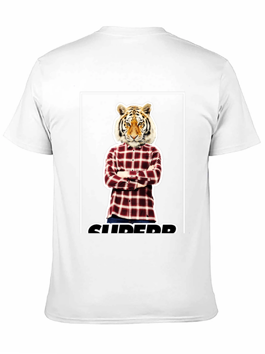 Tiger Head Plaid Shirt Graphic Tee