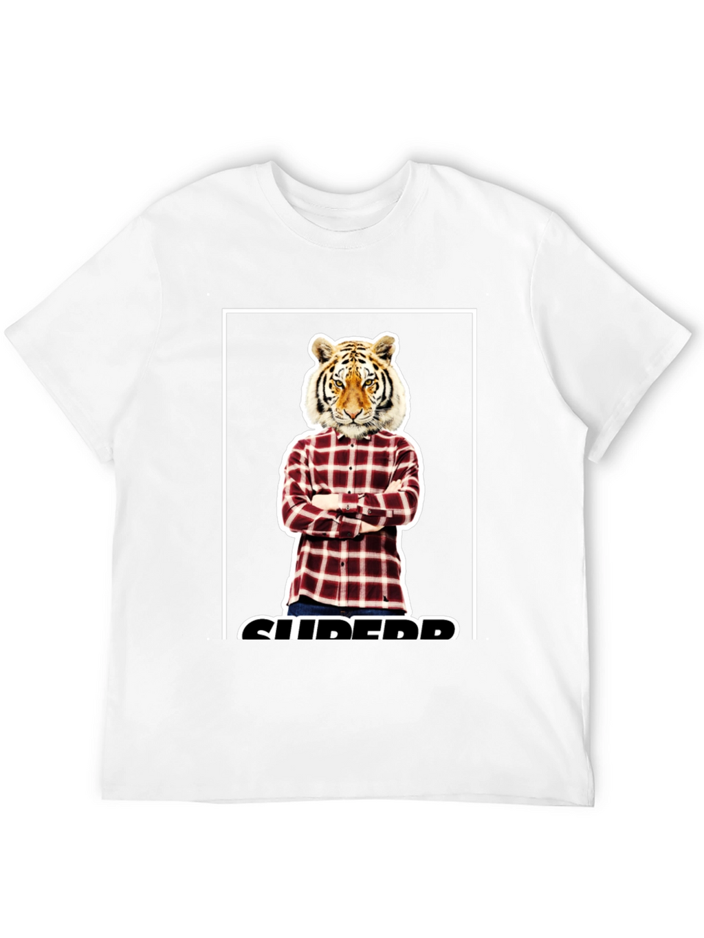 Tiger Head Plaid Shirt Graphic Tee