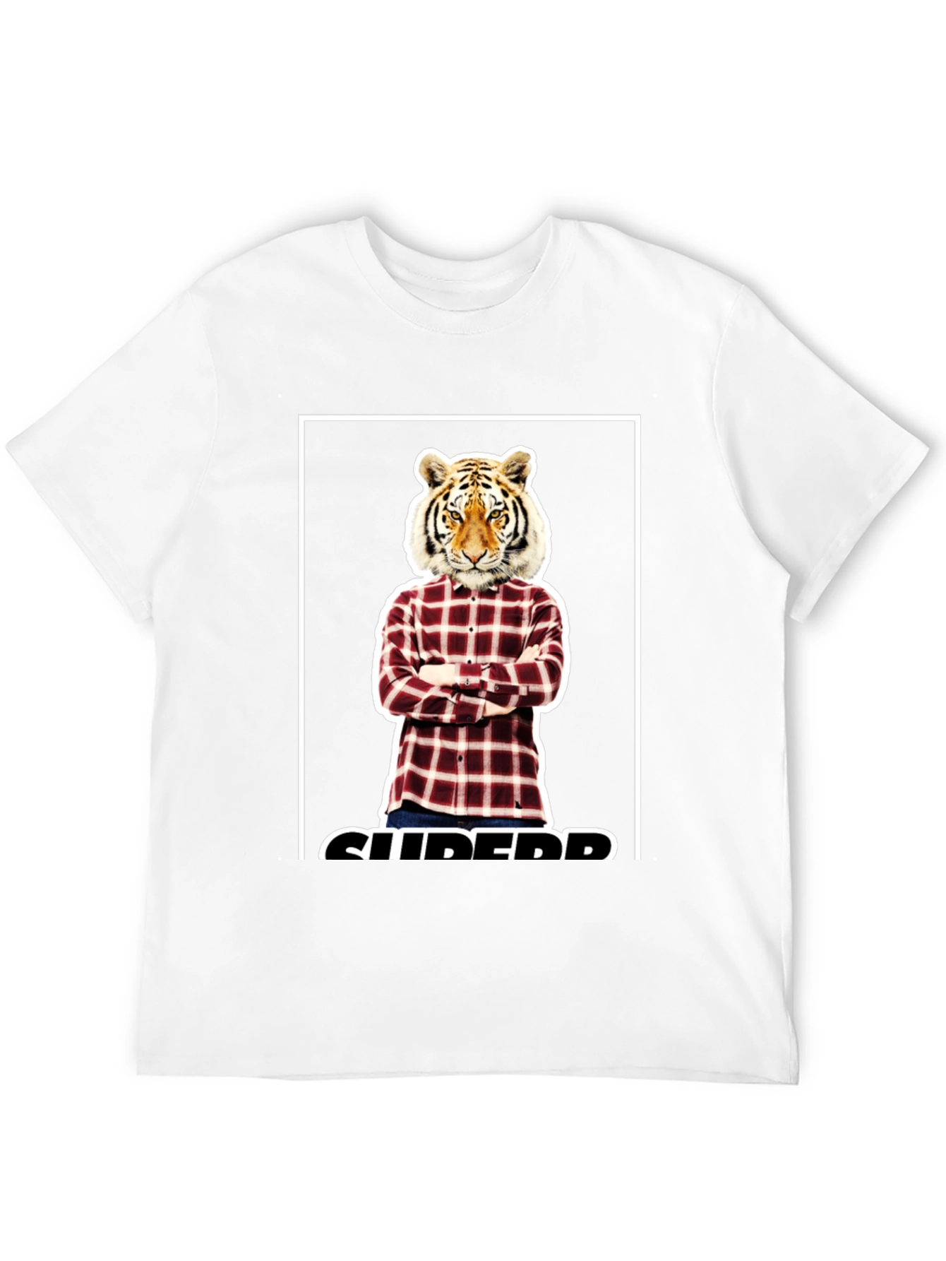 Tiger Head Plaid Shirt Graphic Tee