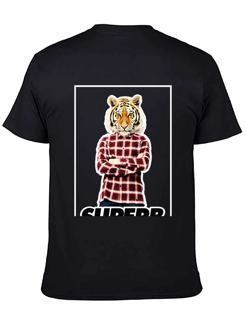 Tiger Head Plaid Shirt Graphic Tee