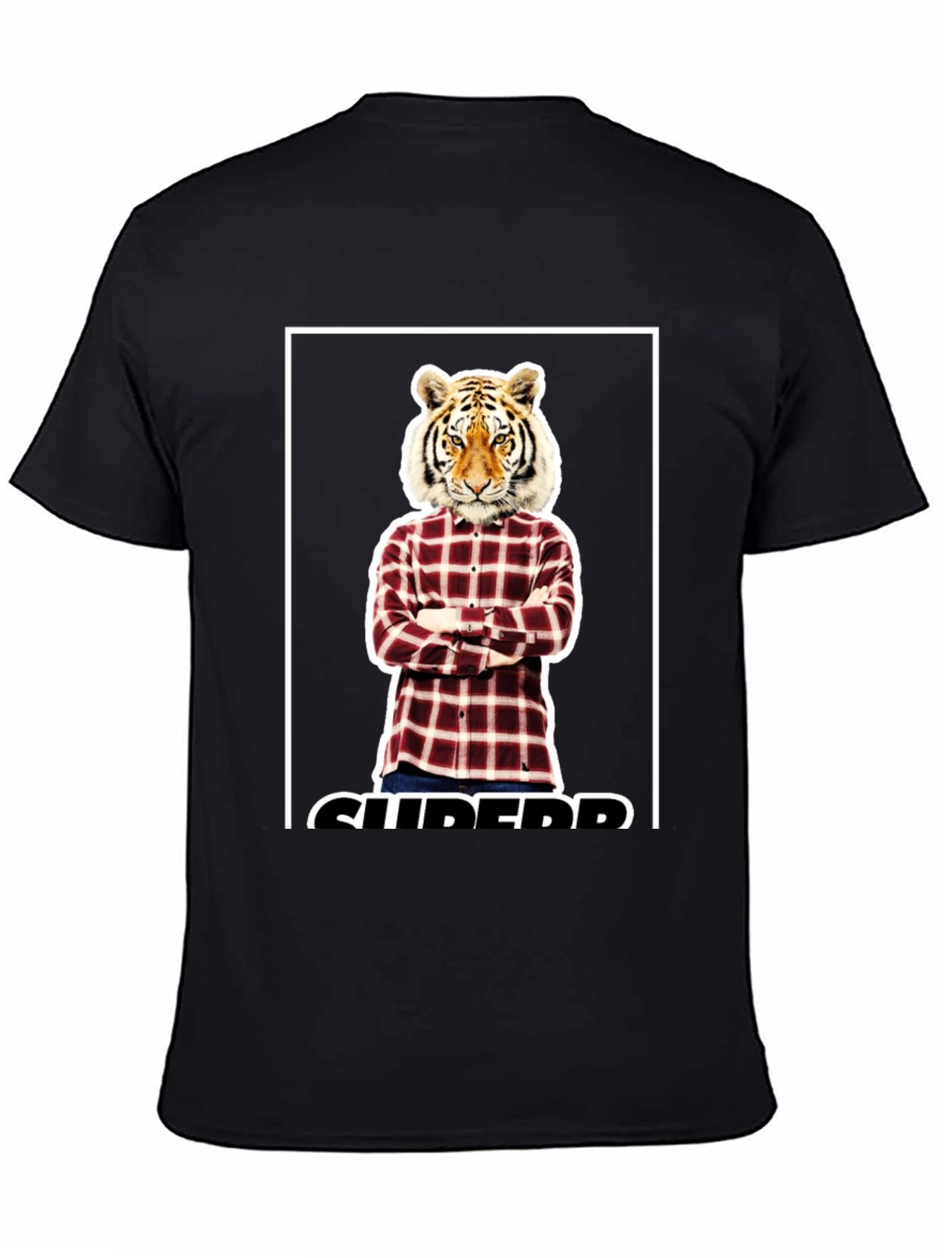 Tiger Head Plaid Shirt Graphic Tee
