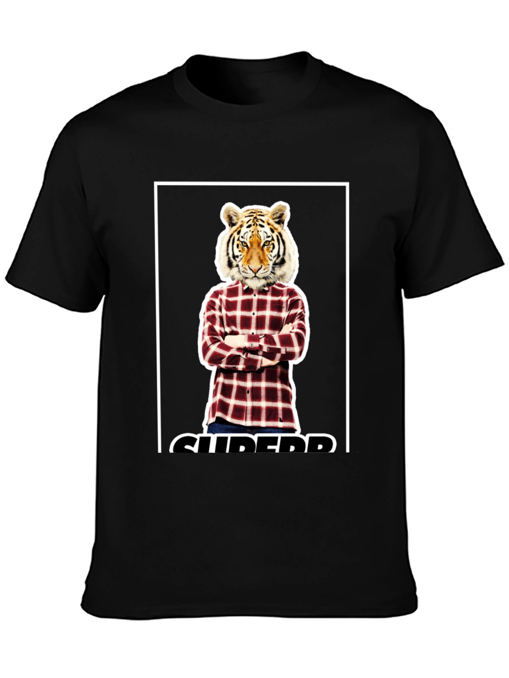 Tiger Head Plaid Shirt Graphic Tee