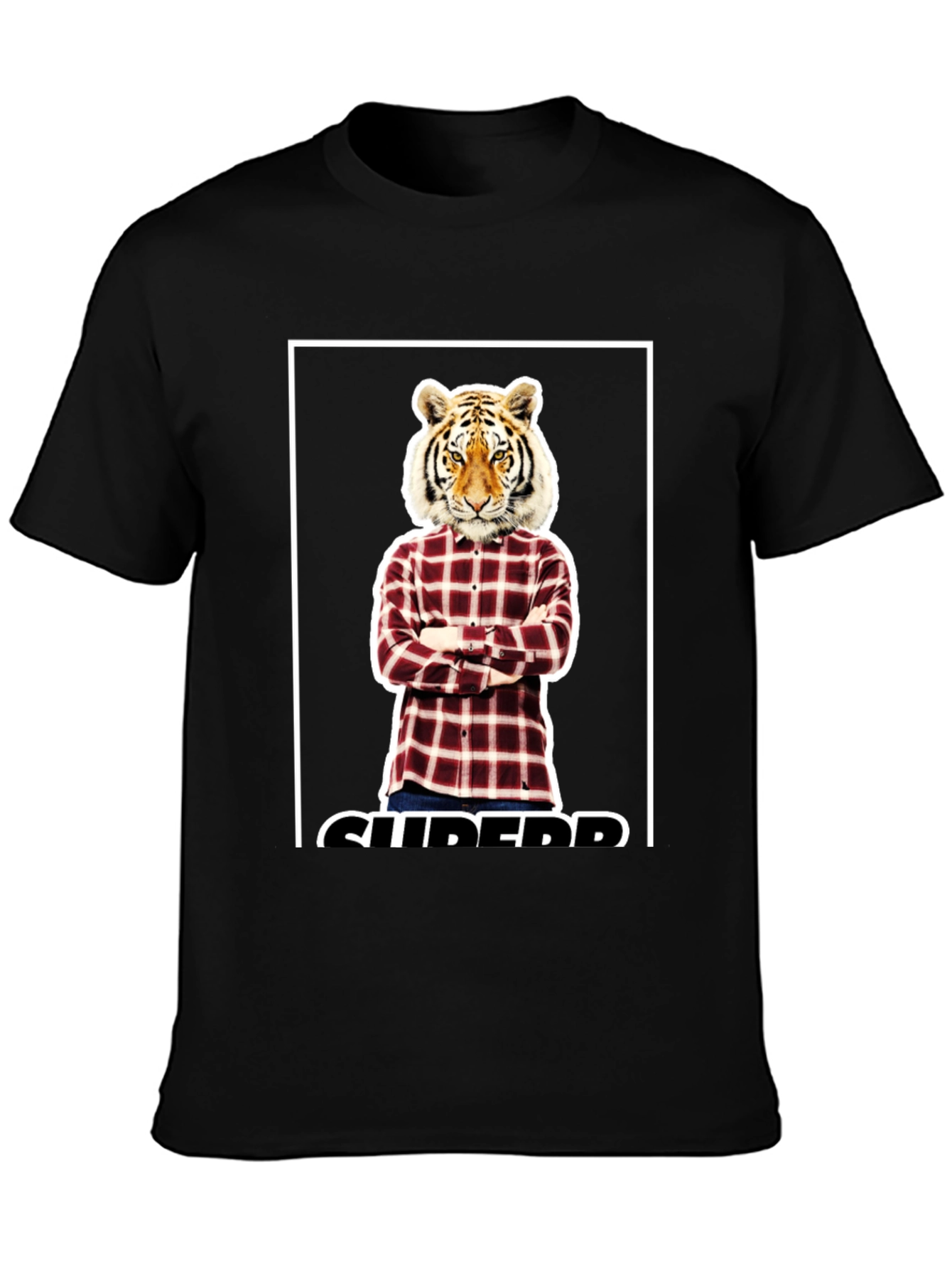 Tiger Head Plaid Shirt Graphic Tee