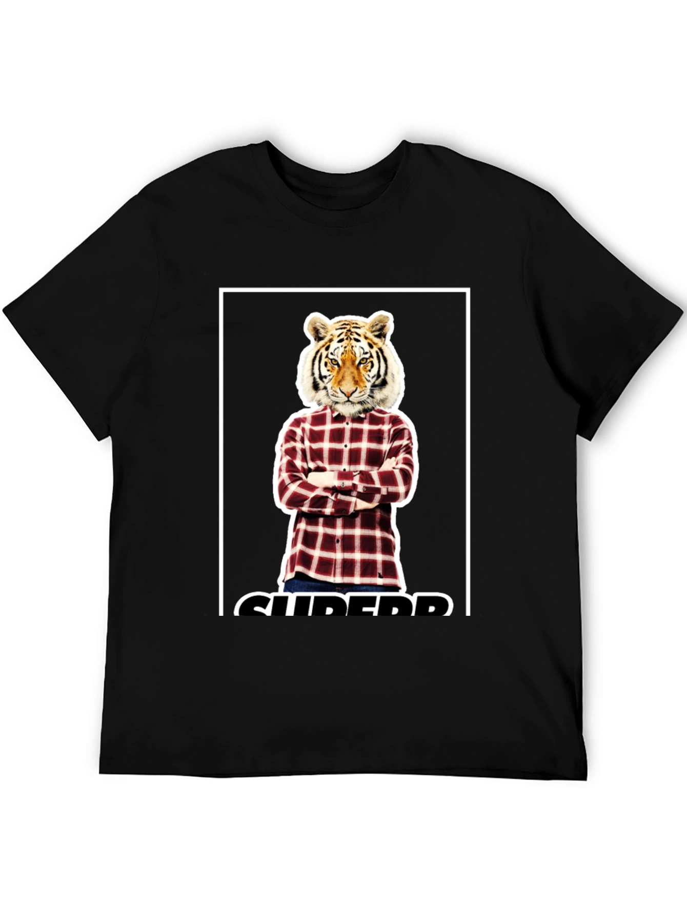Tiger Head Plaid Shirt Graphic Tee
