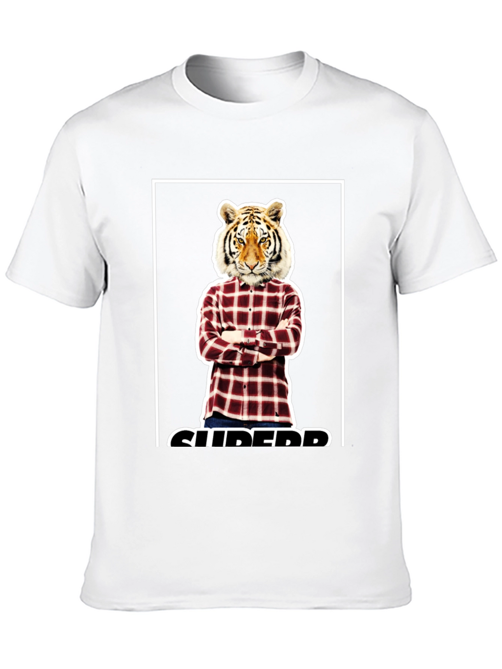 Tiger Head Plaid Shirt Graphic Tee