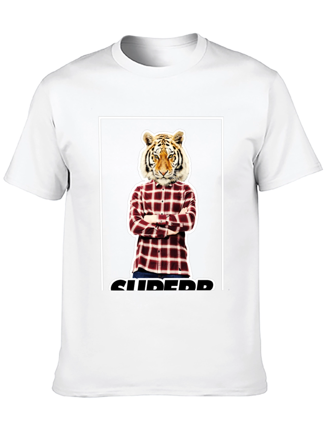 Tiger Head Plaid Shirt Graphic Tee