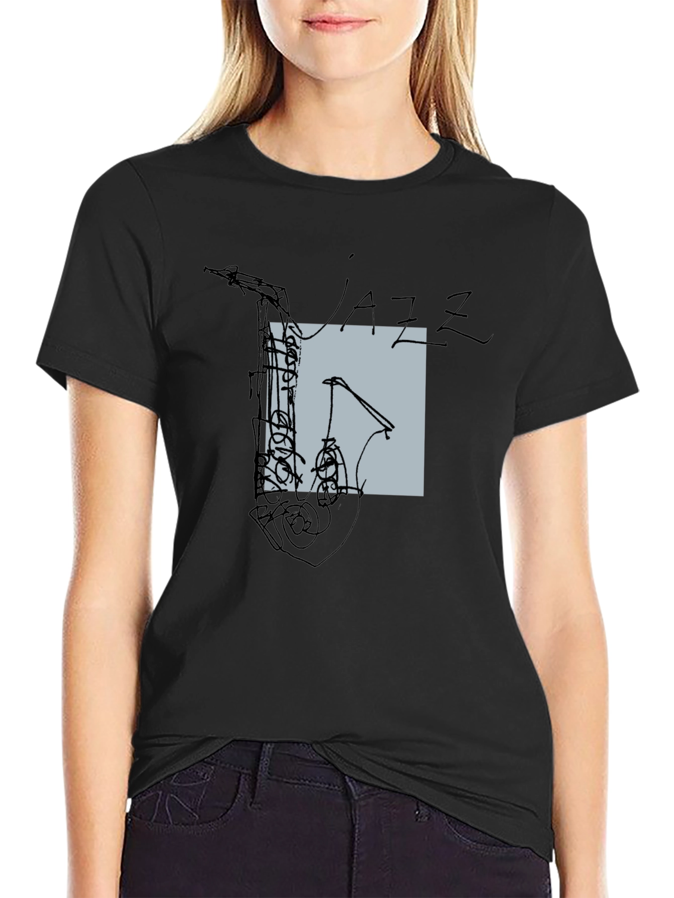 Abstract Jazz Saxophone Graphic T-Shirt - Black