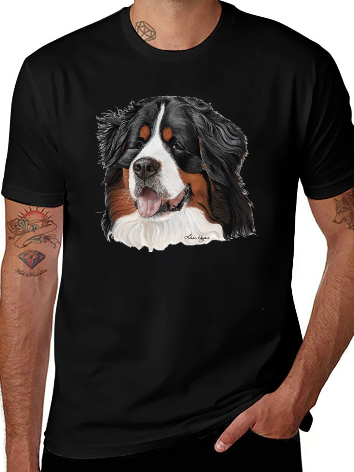 Bernese Mountain Dog Graphic Tee - Black Cotton Blend