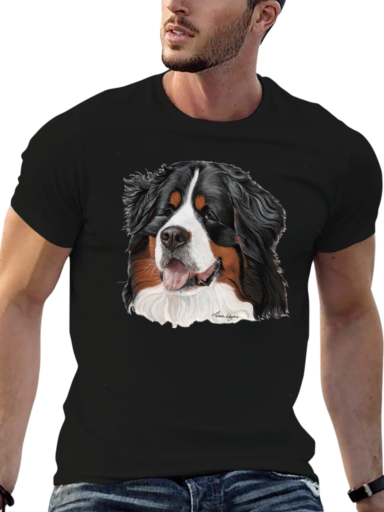 Bernese Mountain Dog Graphic Tee - Black Cotton Blend
