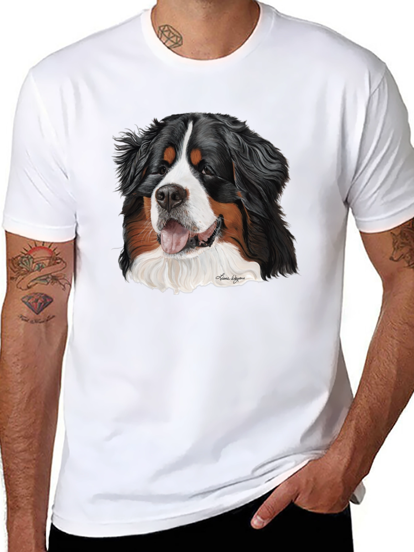 Bernese Mountain Dog Graphic Tee - Black Cotton Blend