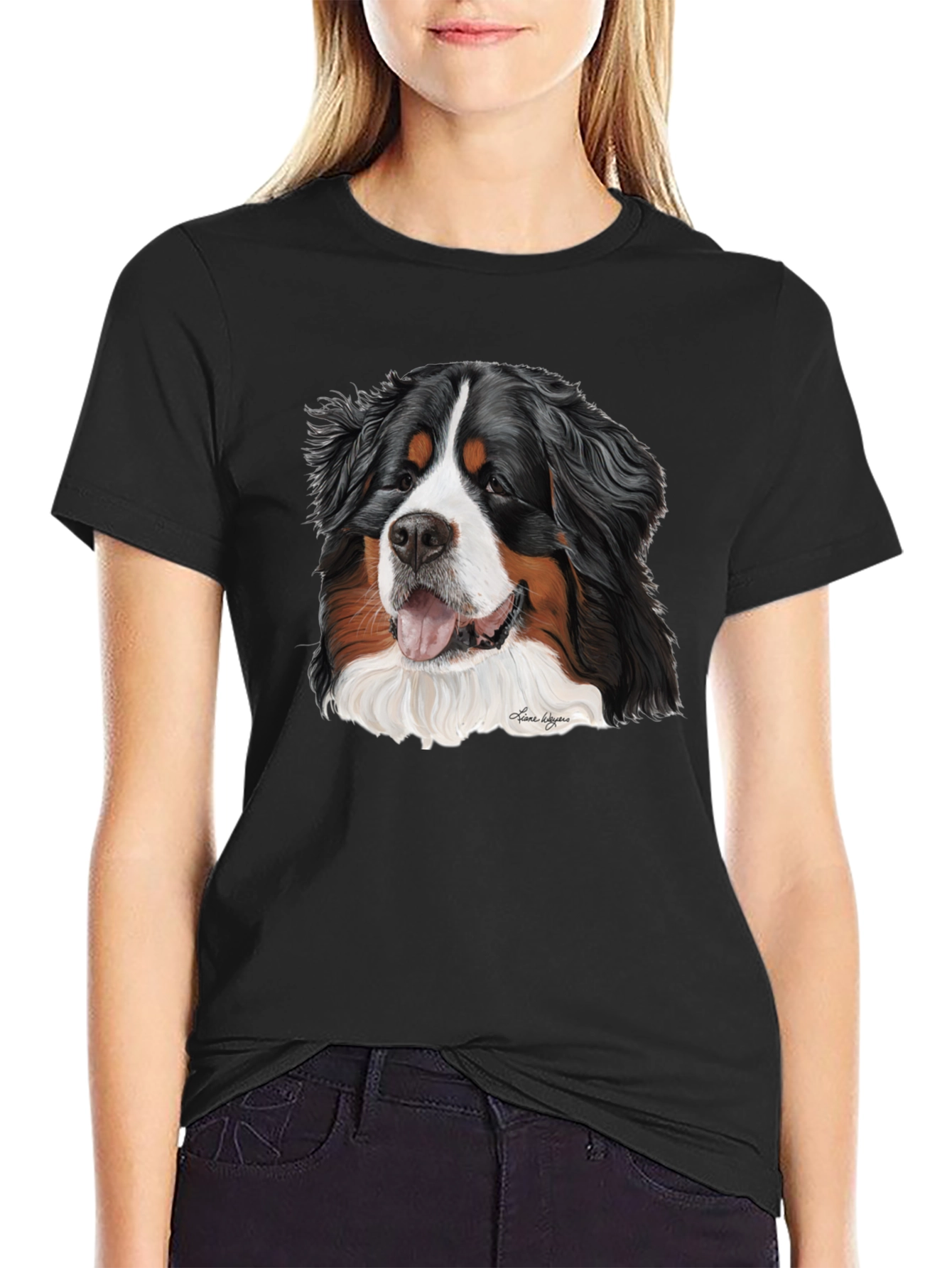 Bernese Mountain Dog Graphic Tee - Black Cotton Blend